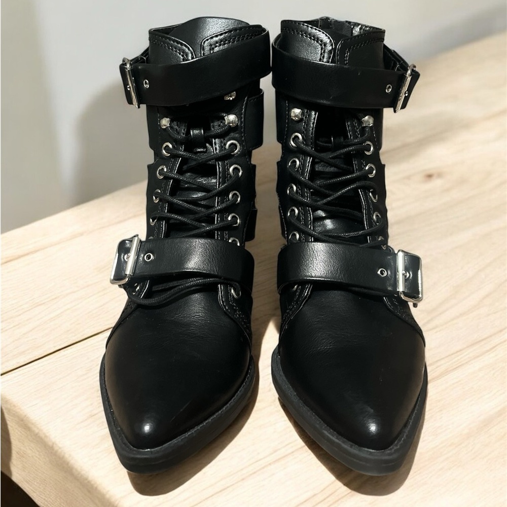 Zigi Soho Black Lace Up Boots with Silver Buckles